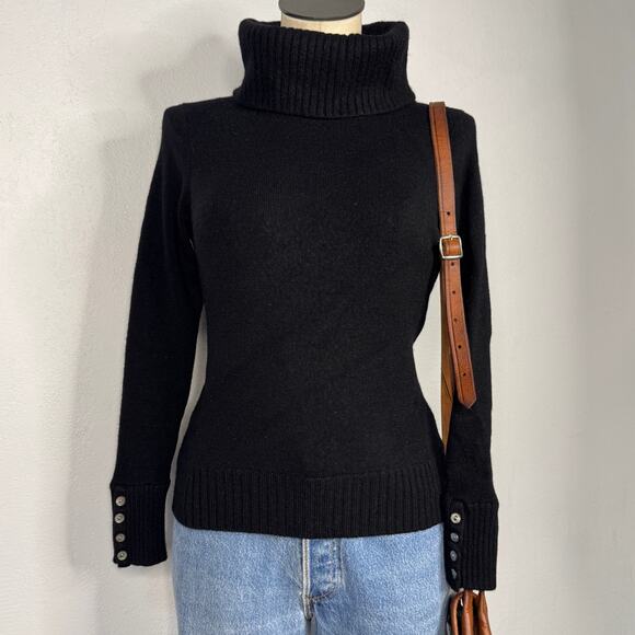 VNT Italian Merino Wool Black Turtleneck Sweaters Medium Petite Dark Academia - Picture 1 of 4